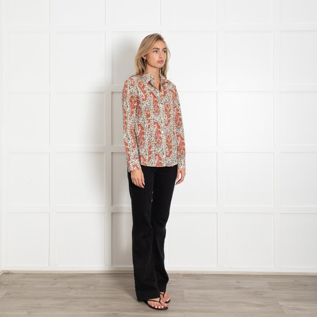 Etro White and Orange Cotton Long-Sleeved Jacquard Shirt