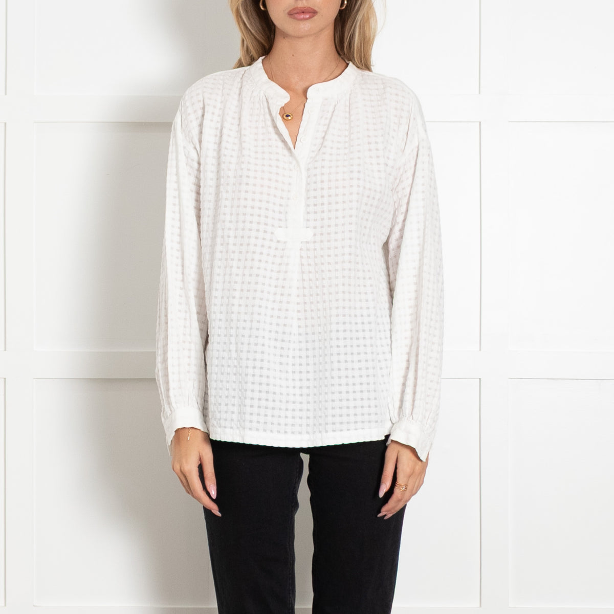 A.P.C White Cotton Gouffre Long-Sleeved Blouse
