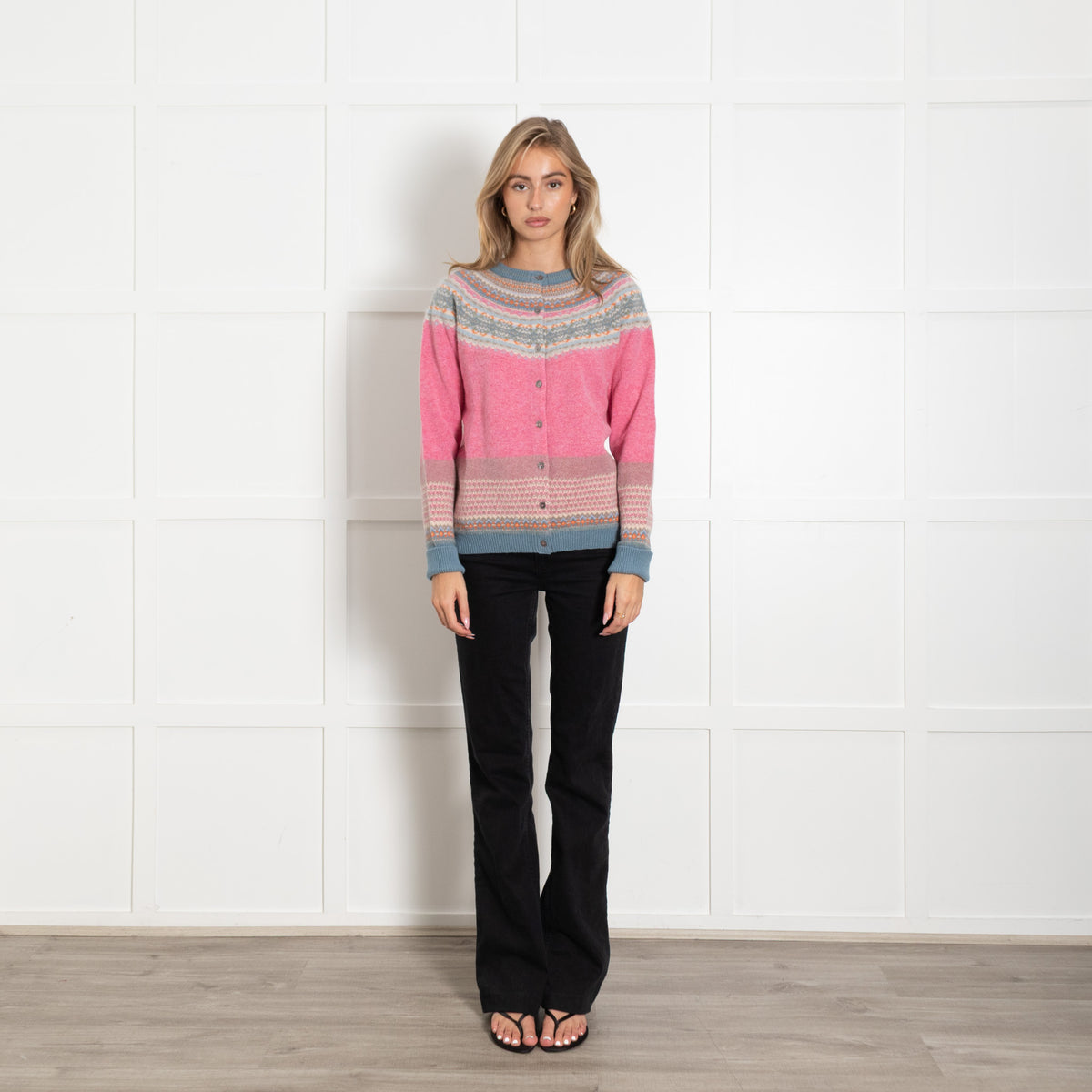 Eribe Pink Blue Fairisle Wool Blend Cardigan