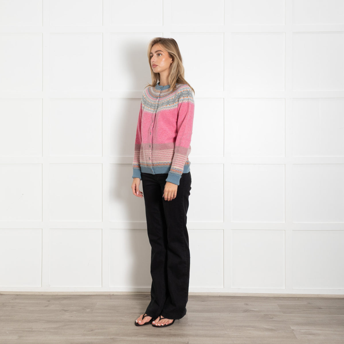 Eribe Pink Blue Fairisle Wool Blend Cardigan