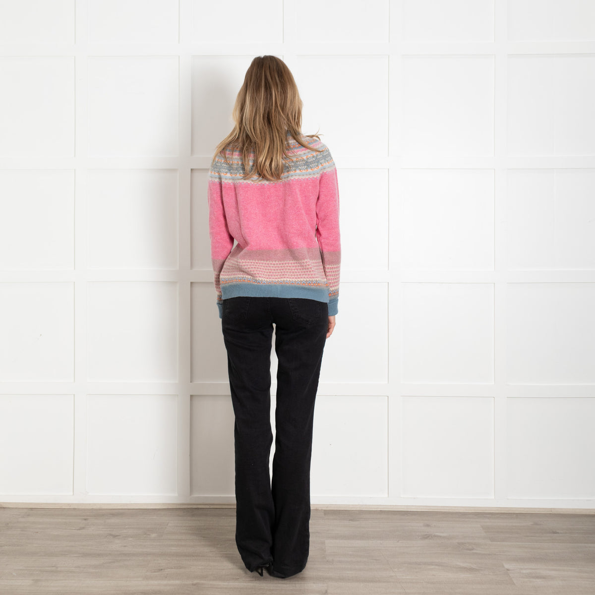 Eribe Pink Blue Fairisle Wool Blend Cardigan