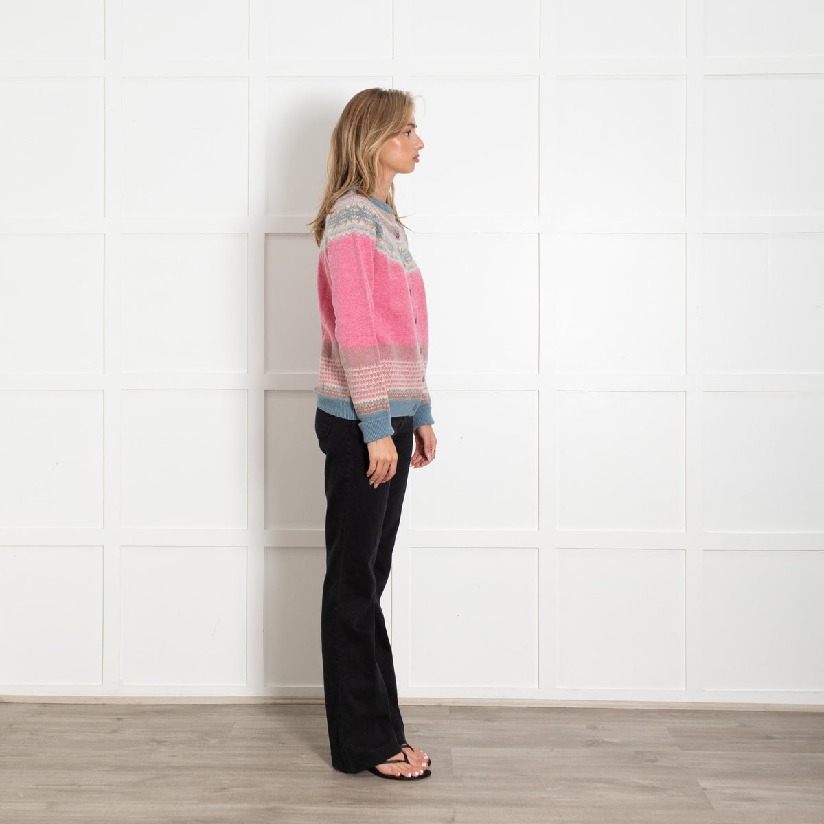 Eribe Pink Blue Fairisle Wool Blend Cardigan