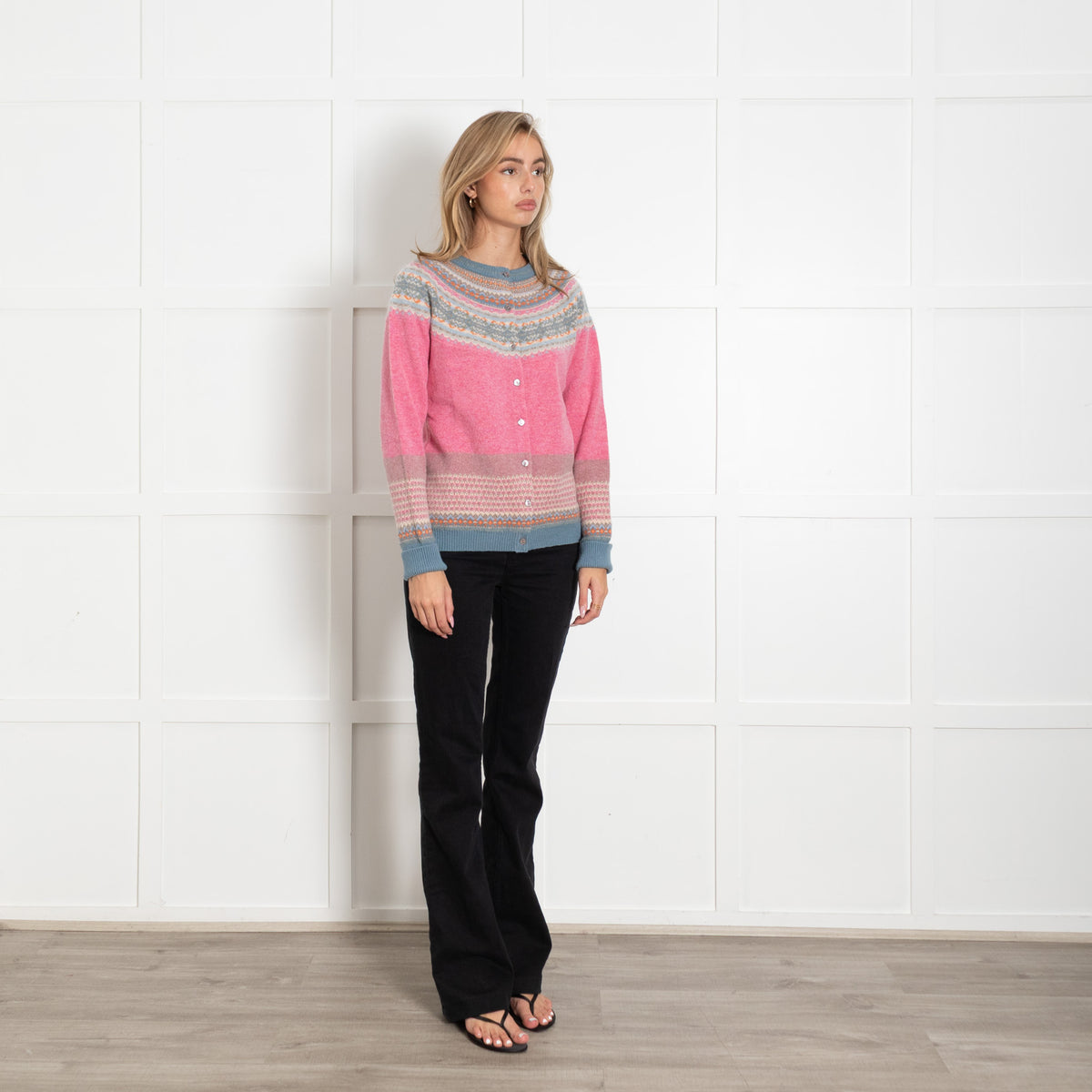 Eribe Pink Blue Fairisle Wool Blend Cardigan