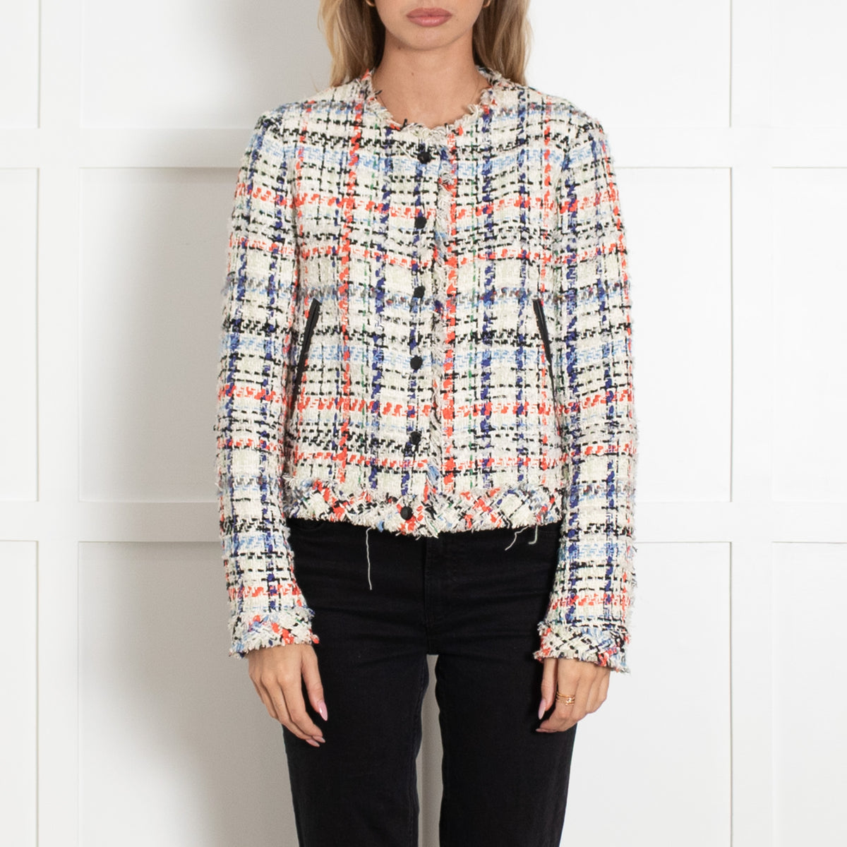 Rag & Bone Multicolour Plaid Tweed Snap-Front Jacket