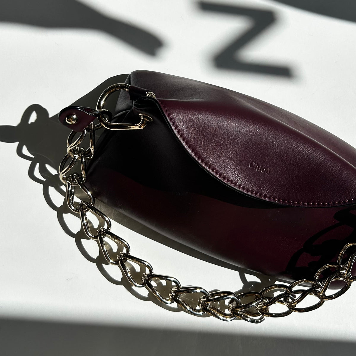 Chloe Burgundy Leather Mini Juana Chain Handle Bag