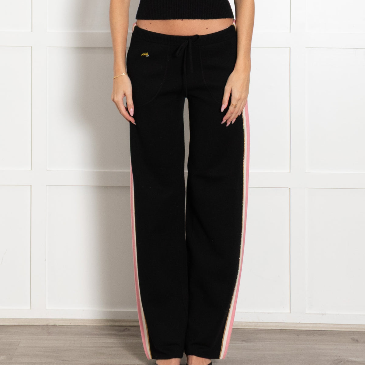 Bella Freud Black Pink Size Stripe Knit Trousers