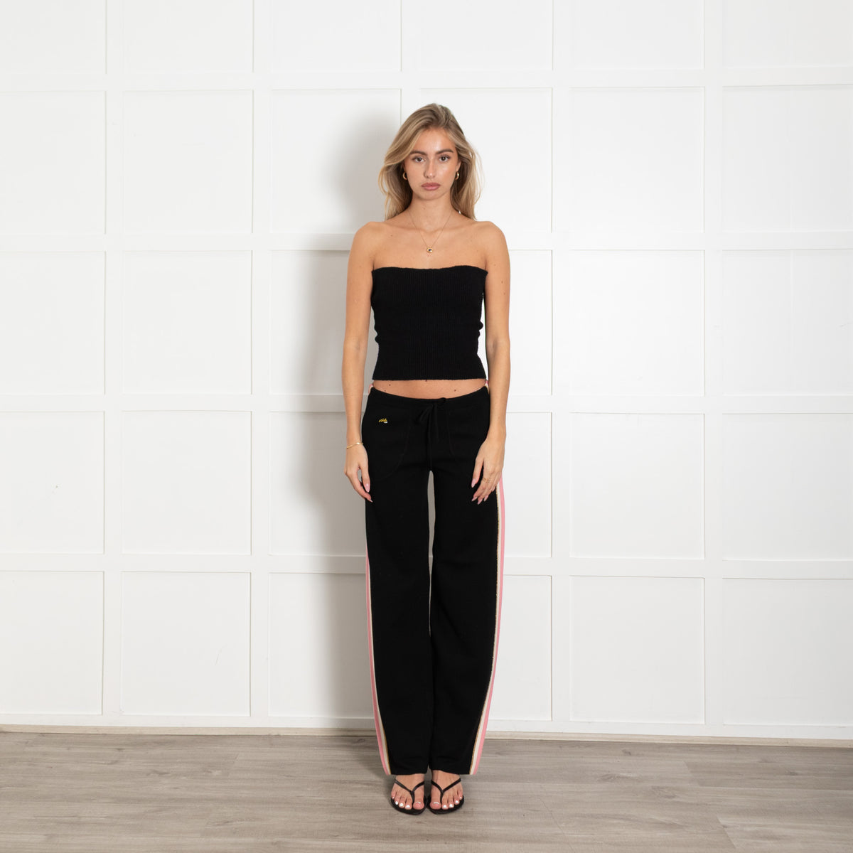 Bella Freud Black Pink Size Stripe Knit Trousers