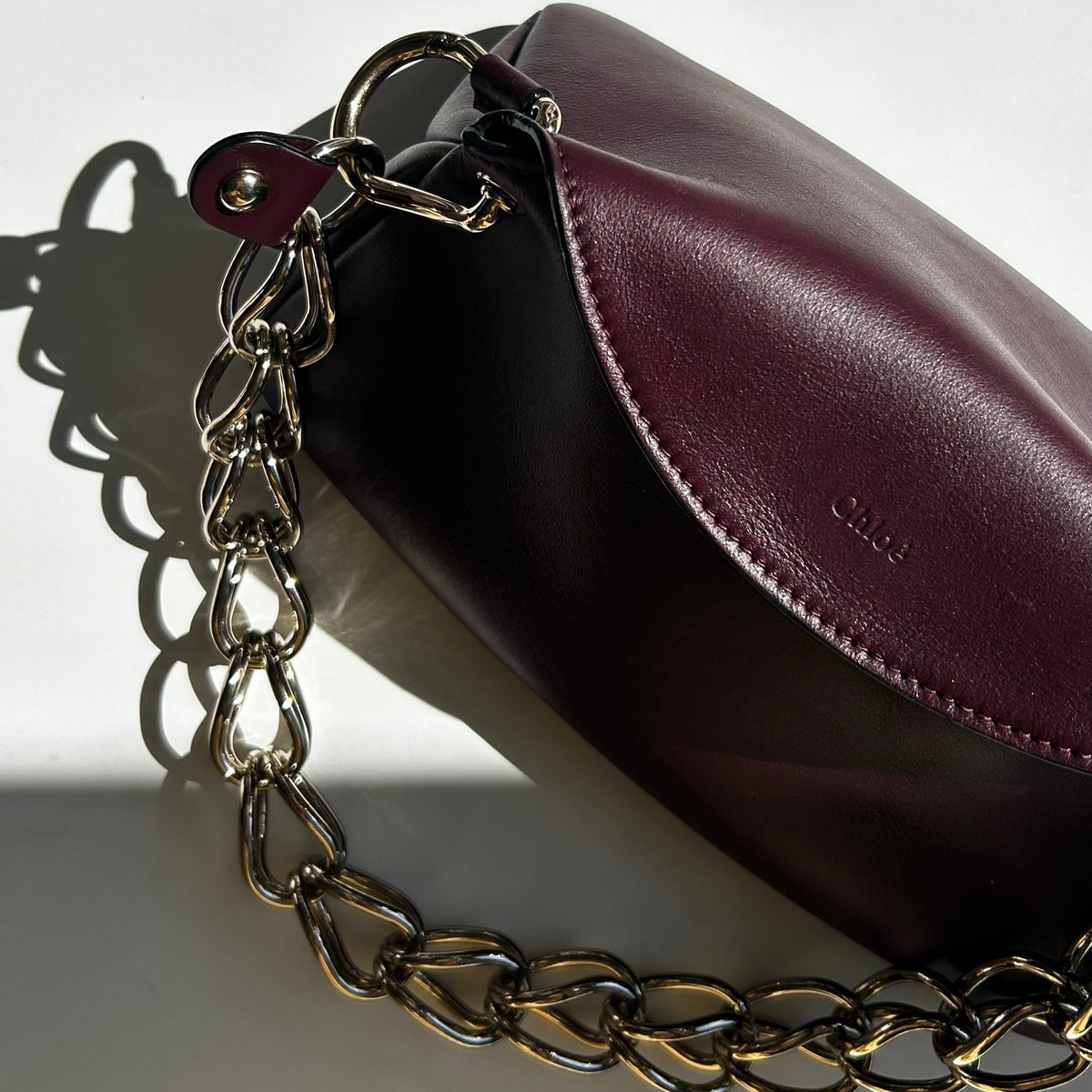 Chloe Burgundy Leather Mini Juana Chain Handle Bag