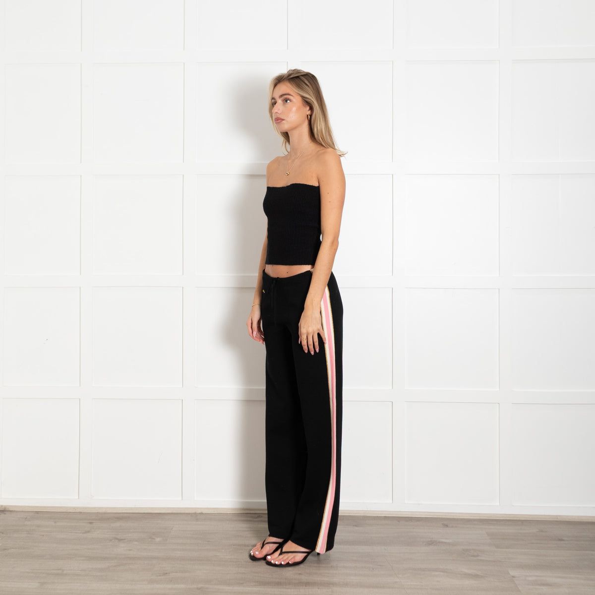 Bella Freud Black Pink Size Stripe Knit Trousers