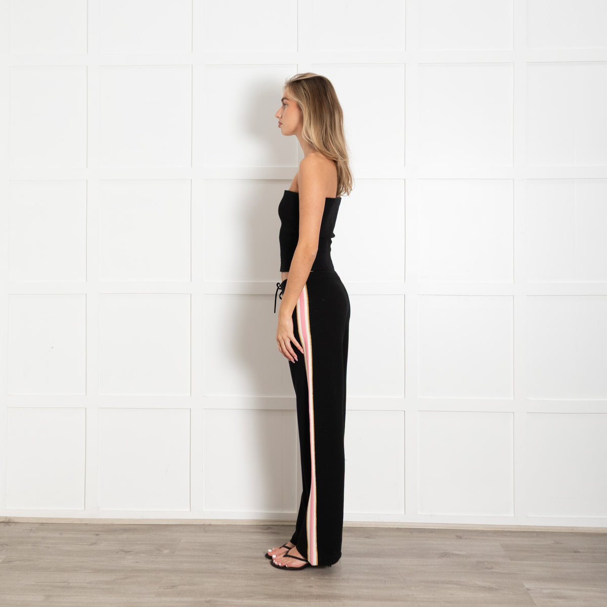 Bella Freud Black Pink Size Stripe Knit Trousers