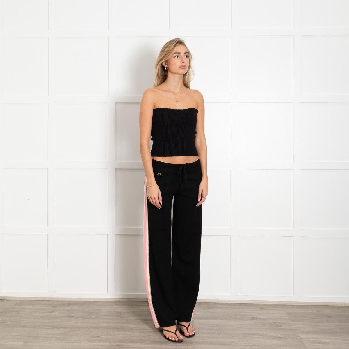 Bella Freud Black Pink Size Stripe Knit Trousers