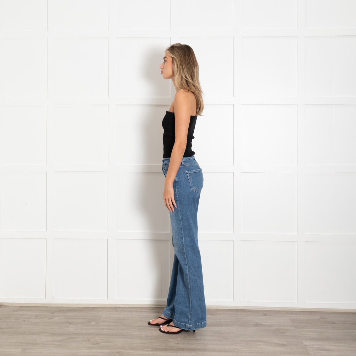 Paige Blue Denim Low Rise Flared Jeans