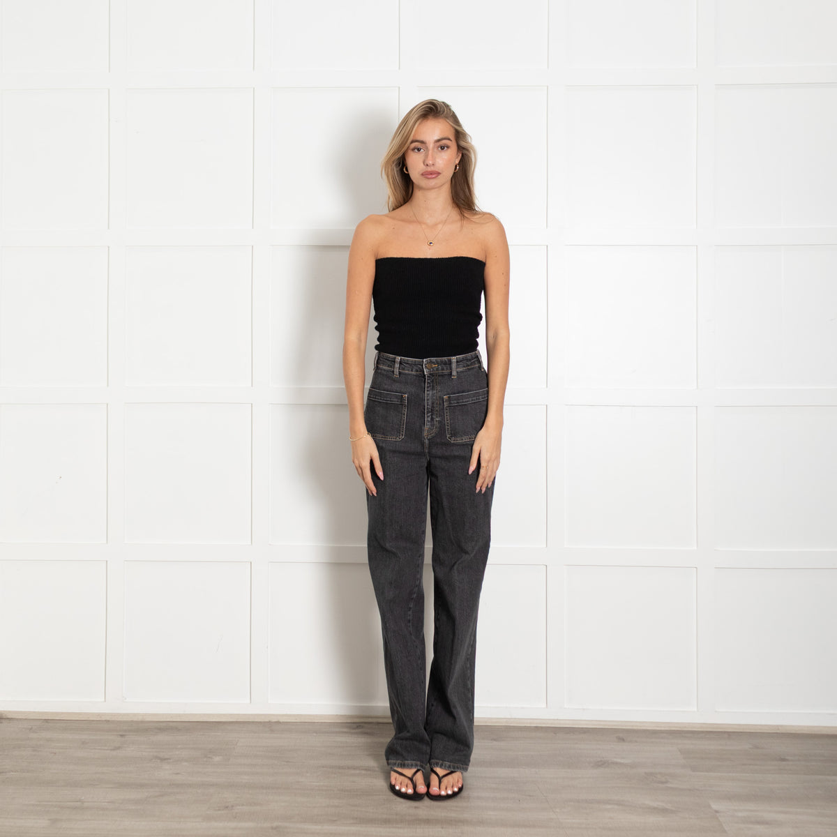 Ba&sh Faded Black Denim High Rise Straight Leg Jeans