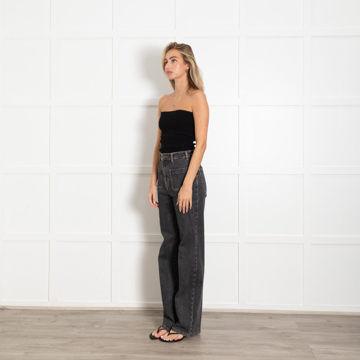 Ba&sh Faded Black Denim High Rise Straight Leg Jeans