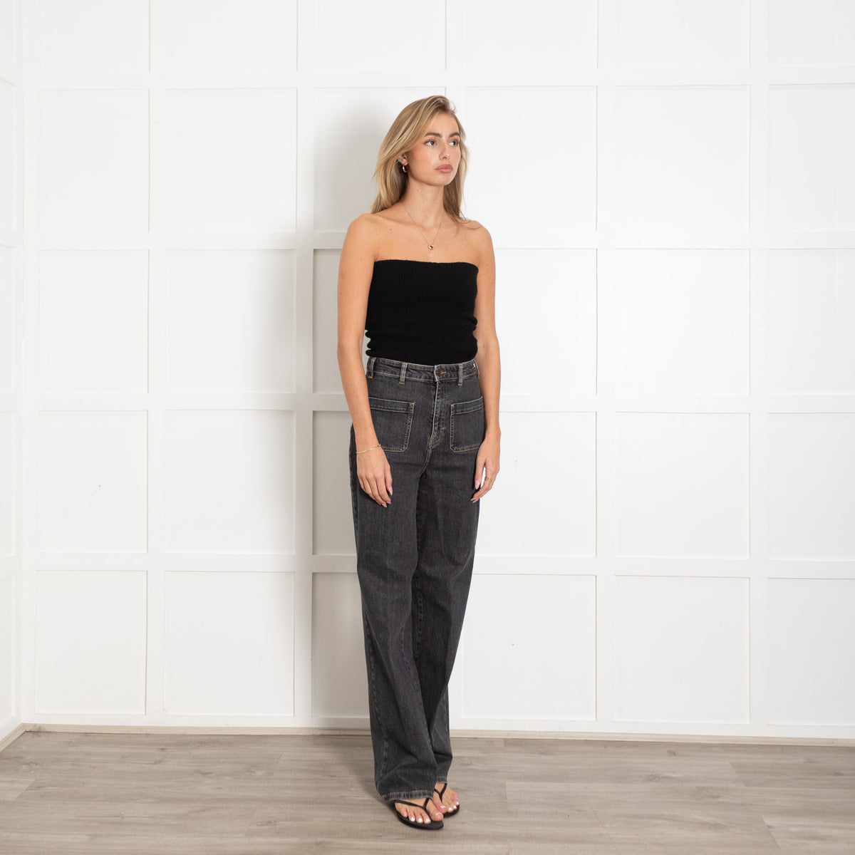 Ba&sh Faded Black Denim High Rise Straight Leg Jeans