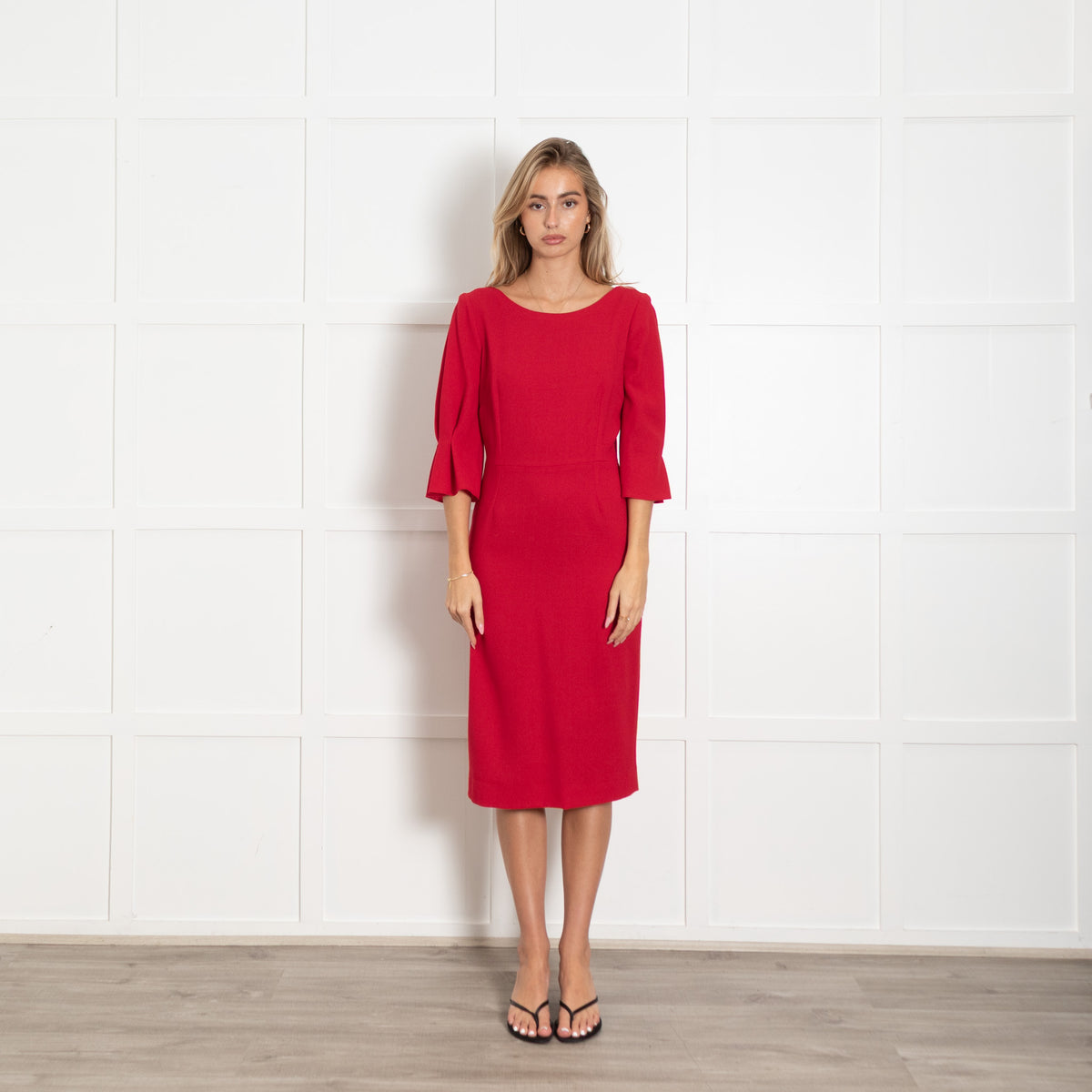 Goat Red Wide Neck Midi Dress