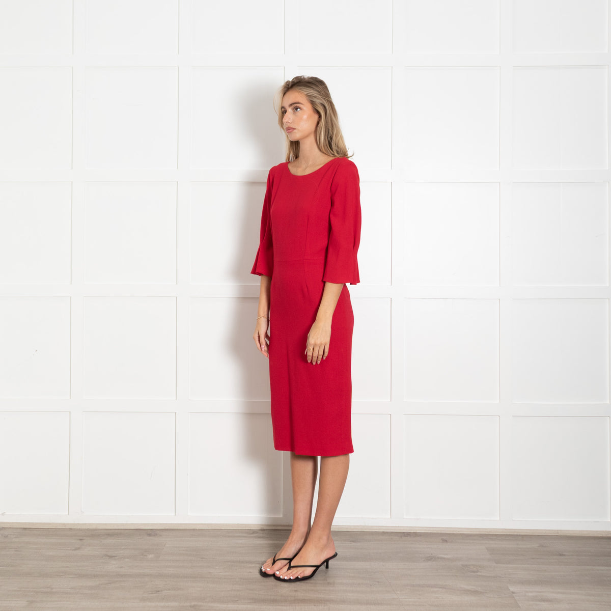 Goat Red Wide Neck Midi Dress