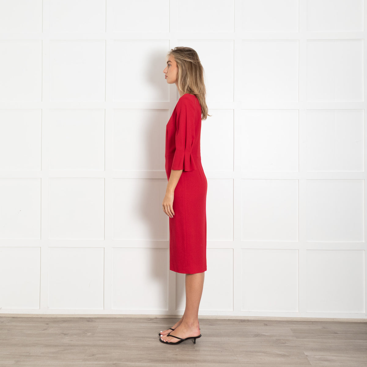 Goat Red Wide Neck Midi Dress