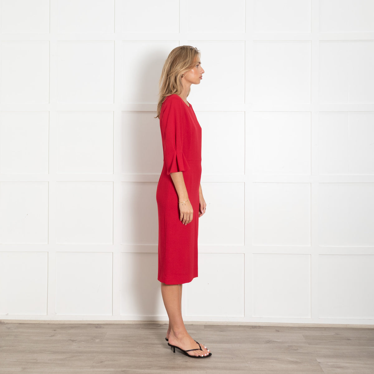 Goat Red Wide Neck Midi Dress