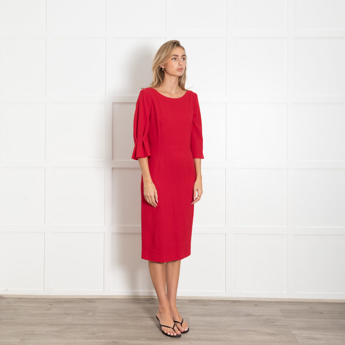 Goat Red Wide Neck Midi Dress