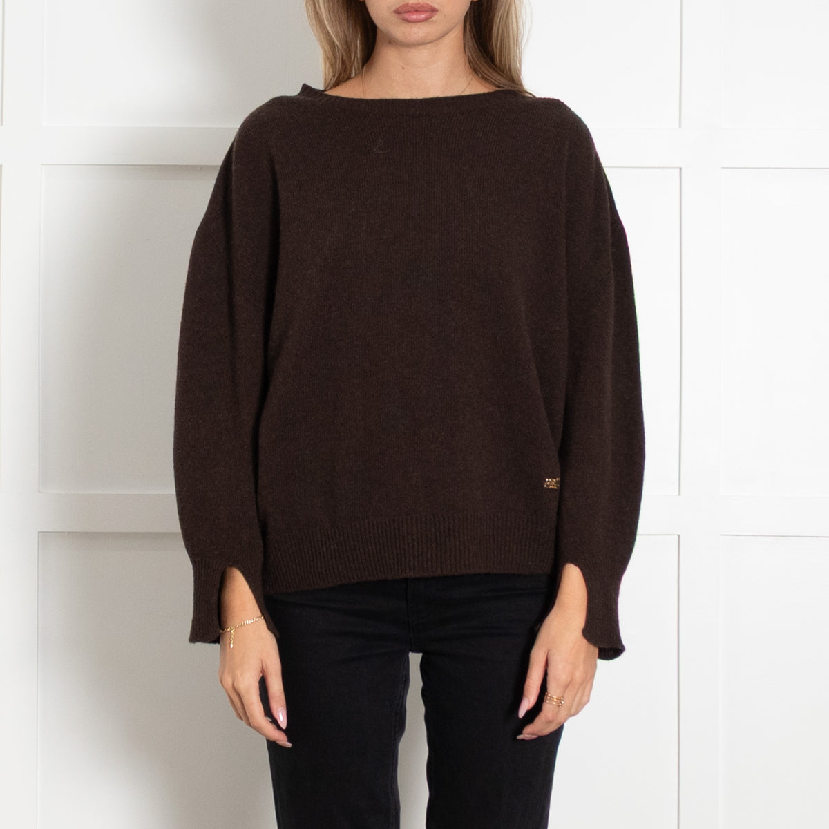 Cavalli Class Brown Wool and Cashmere Blend Crew Neck Knit Sweater