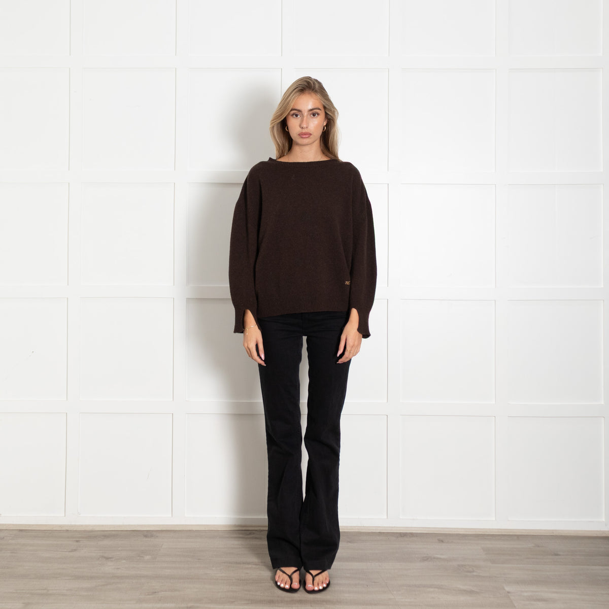 Cavalli Class Brown Wool and Cashmere Blend Crew Neck Knit Sweater