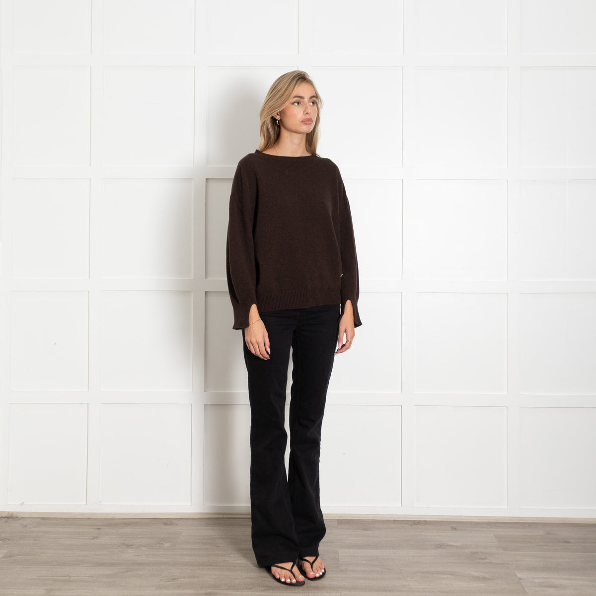 Cavalli Class Brown Wool and Cashmere Blend Crew Neck Knit Sweater