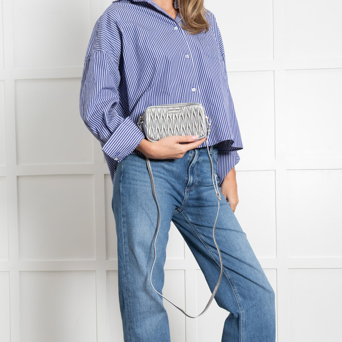 Miu Miu Silver Matelasse Leather Camera Crossbody Bag
