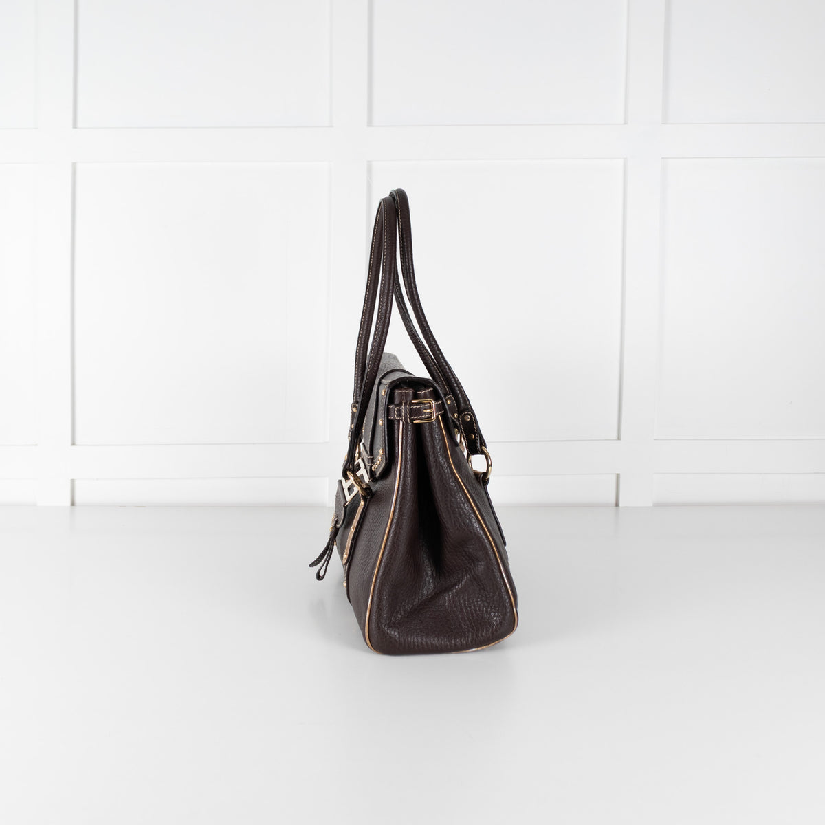Dolce&Gabbana Brown Gold Stud Leather Shopper Bag