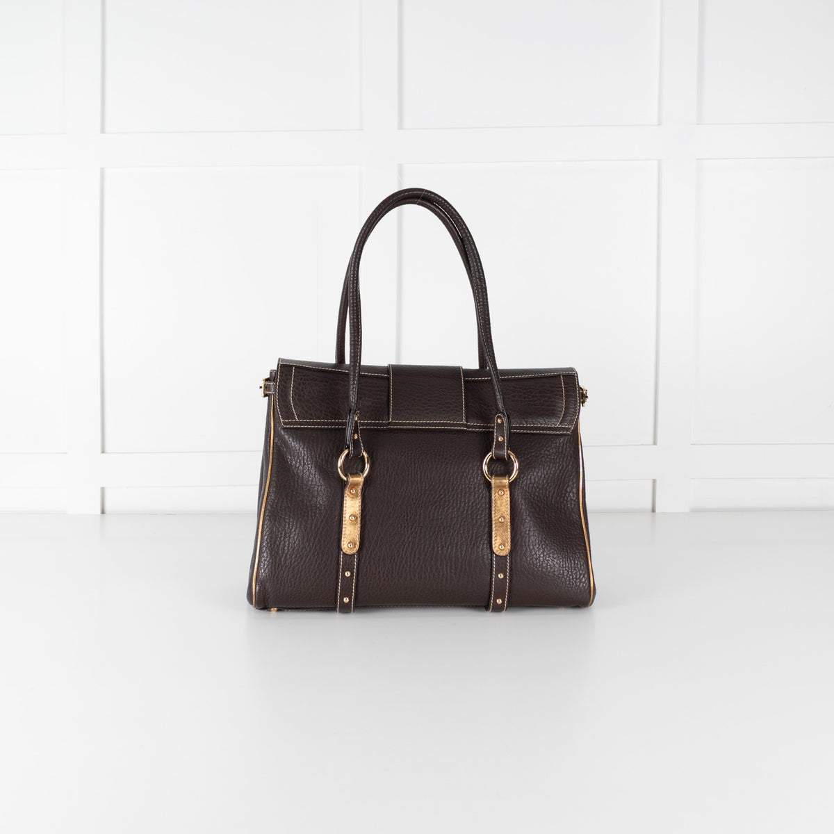 Dolce&Gabbana Brown Gold Stud Leather Shopper Bag