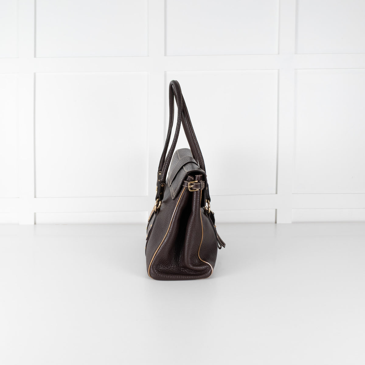 Dolce&Gabbana Brown Gold Stud Leather Shopper Bag