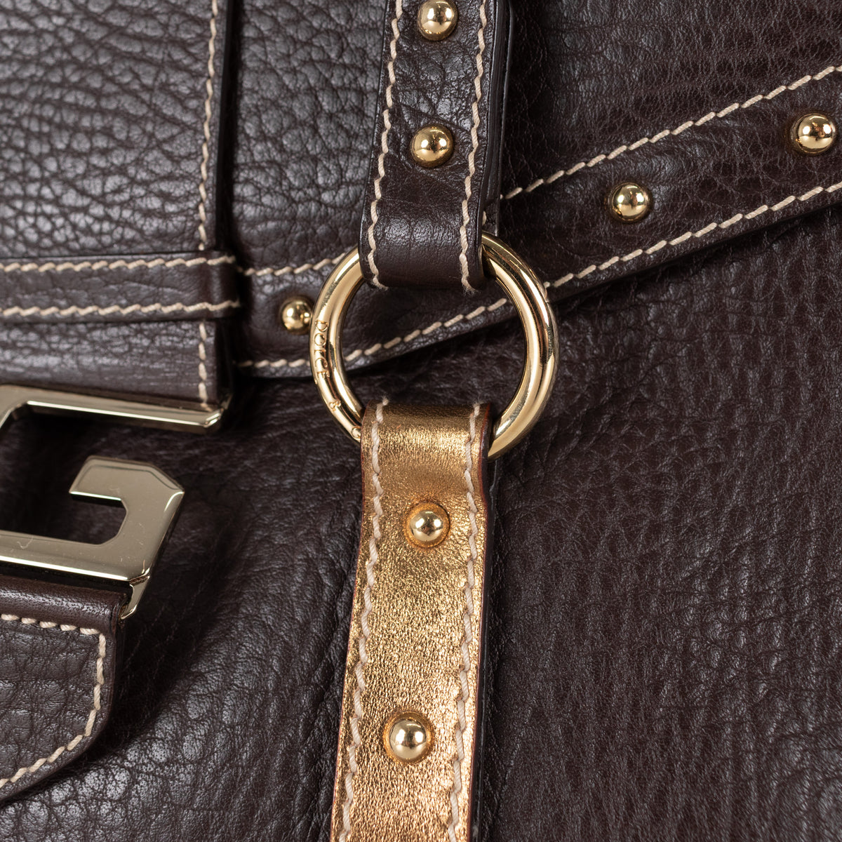 Dolce&Gabbana Brown Gold Stud Leather Shopper Bag