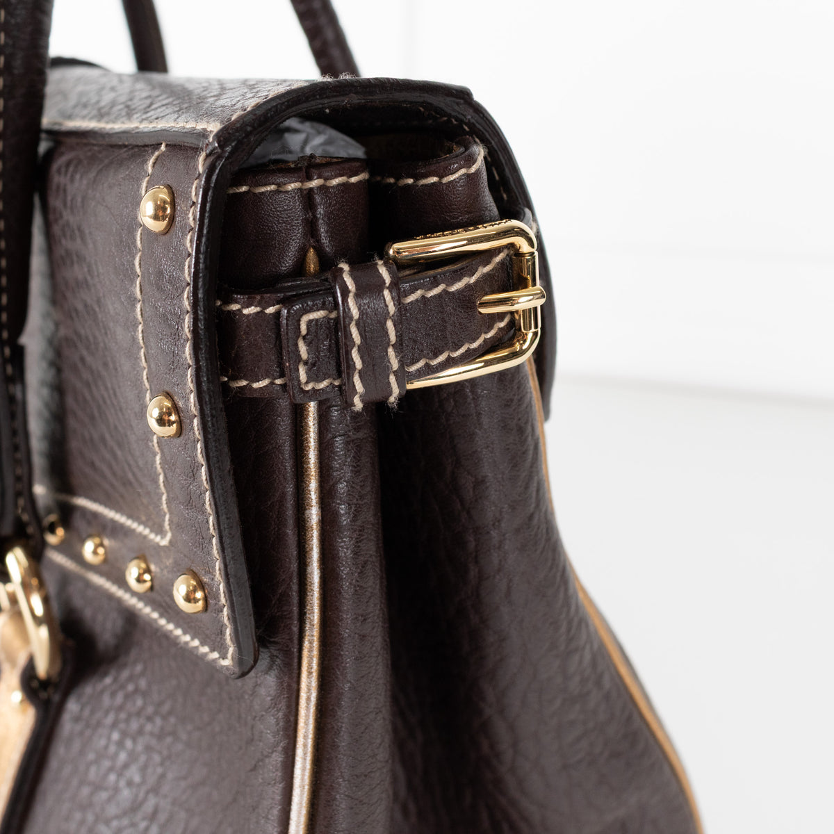 Dolce&Gabbana Brown Gold Stud Leather Shopper Bag