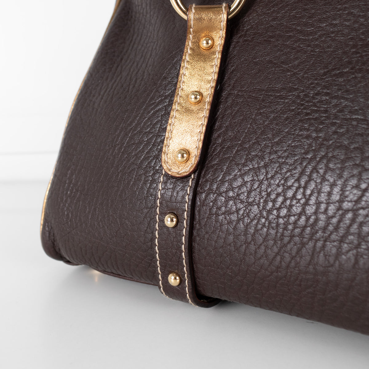 Dolce&Gabbana Brown Gold Stud Leather Shopper Bag