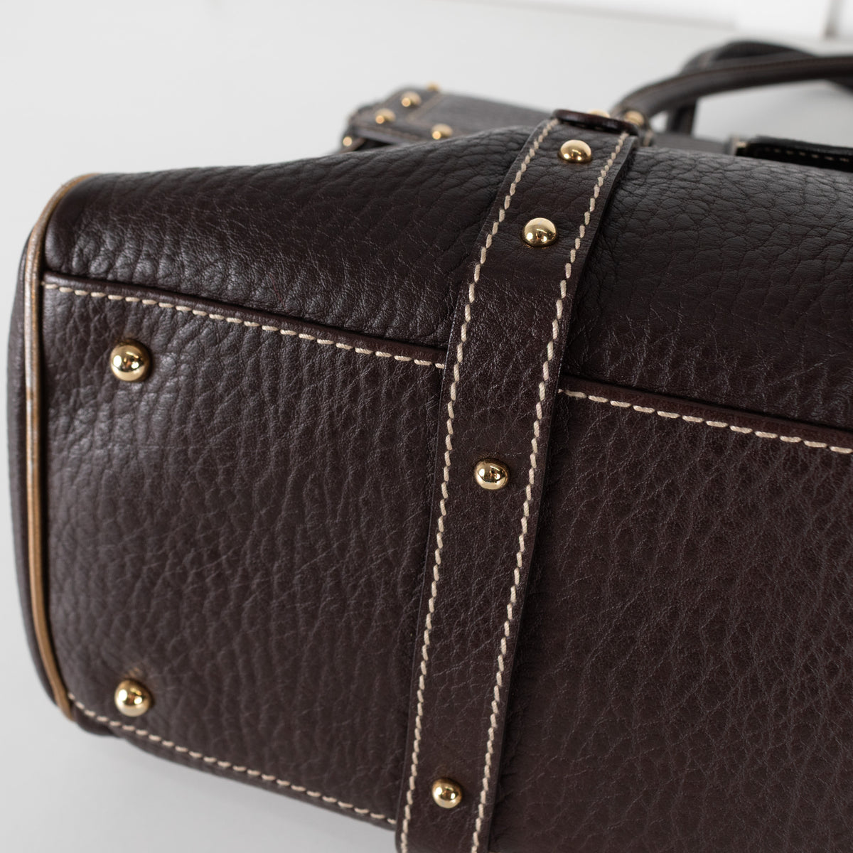 Dolce&Gabbana Brown Gold Stud Leather Shopper Bag