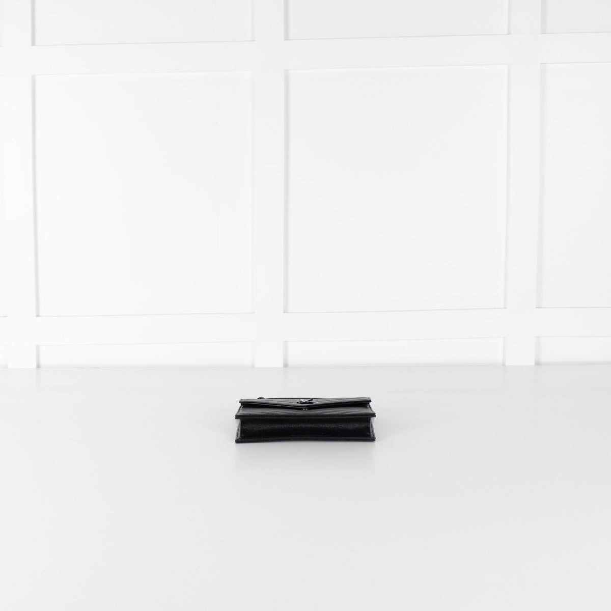 Saint Laurent Black Textured Leather Cassandre Envelope Wallet On Chain