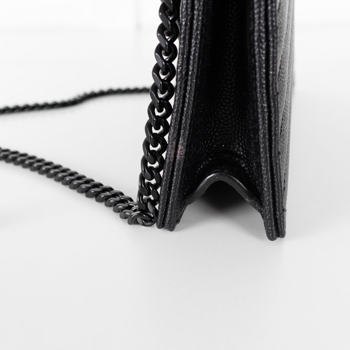 Saint Laurent Black Textured Leather Cassandre Envelope Wallet On Chain