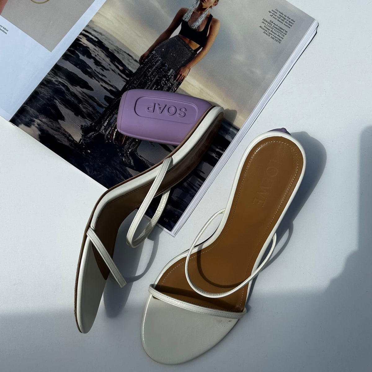 Loewe Cream Purple Soap Heels Sandals