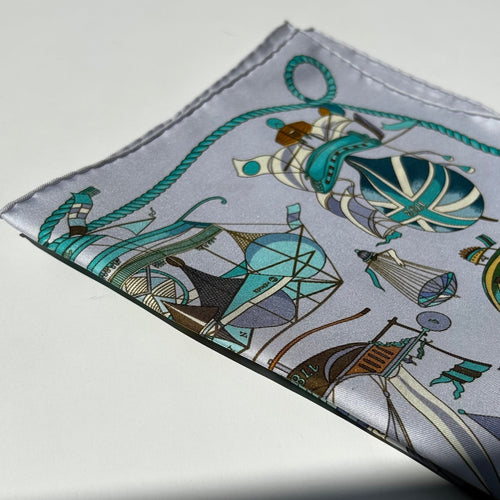 Hermes Blue Turquoise Les Folies Du Ciel Balloon Print Scarf