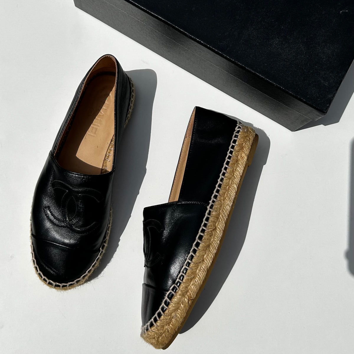 Chanel Black Lambskin Leather Espadrilles