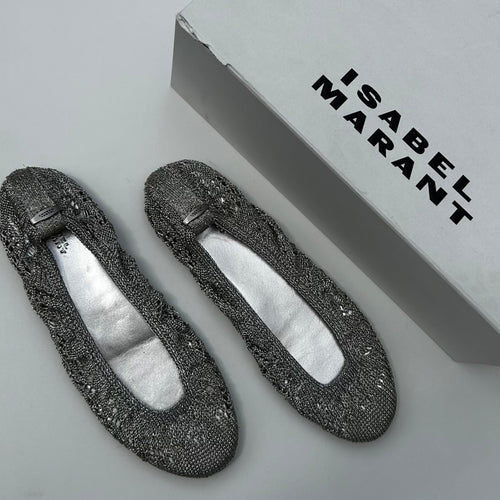 Isabel Marant Silver Belna Metallic Crochet Ballet Flats