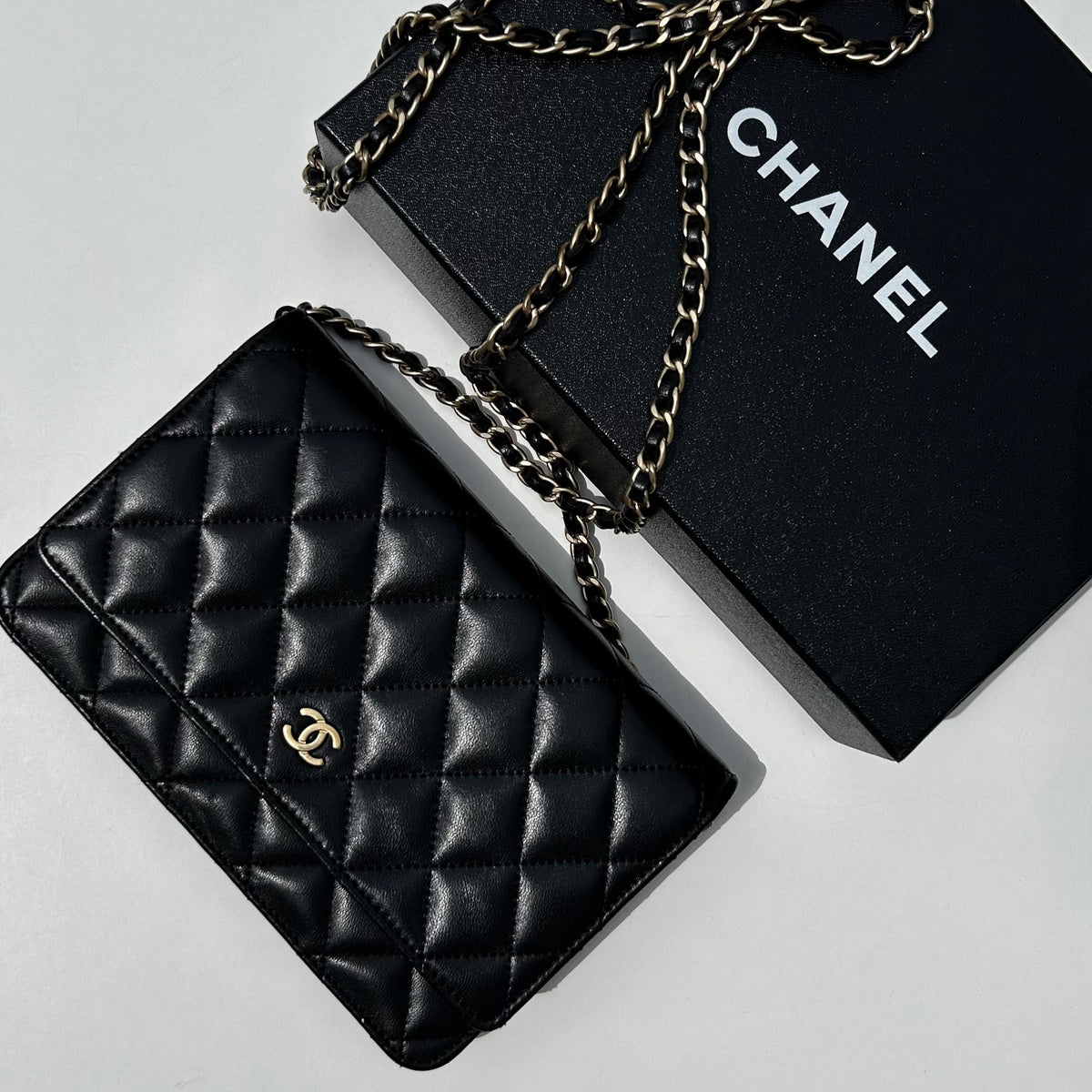 Chanel Black Lambskin Leather Wallet On Chain Bag