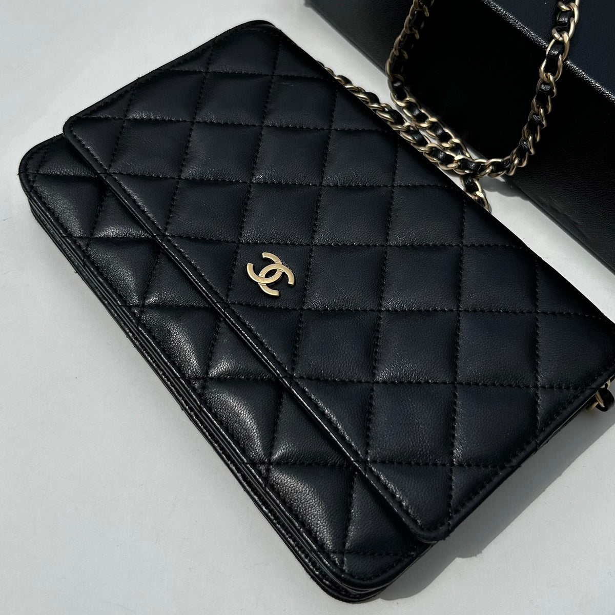 Chanel Black Lambskin Leather Wallet On Chain Bag