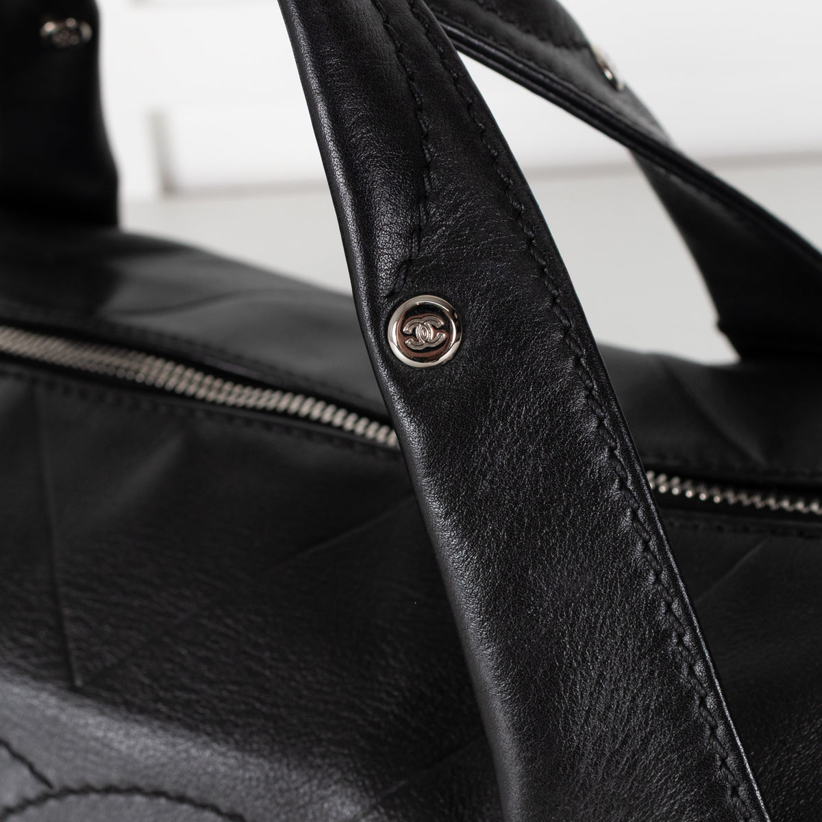 Chanel Black Calf Skin All Day Boston Bowler Bag