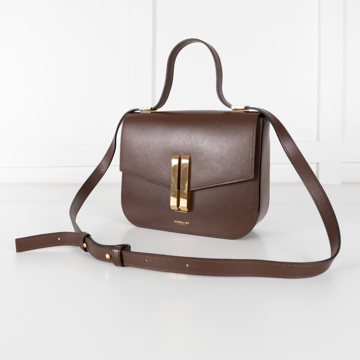 Demellier Chocolate Brown Leather Vancouver Crossbody Bag