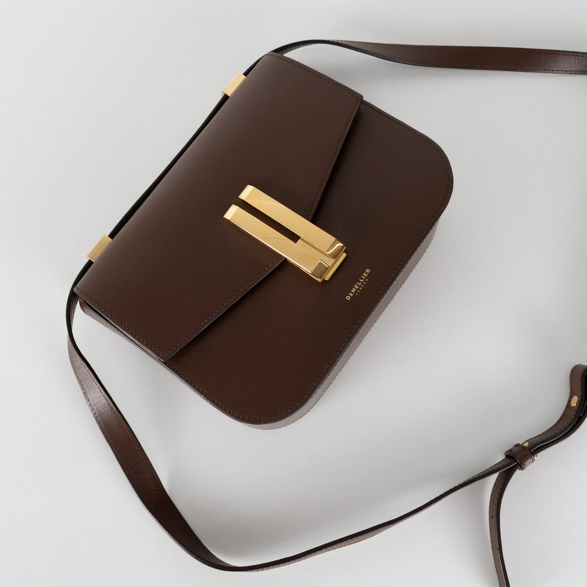 Demellier Chocolate Brown Leather Vancouver Crossbody Bag