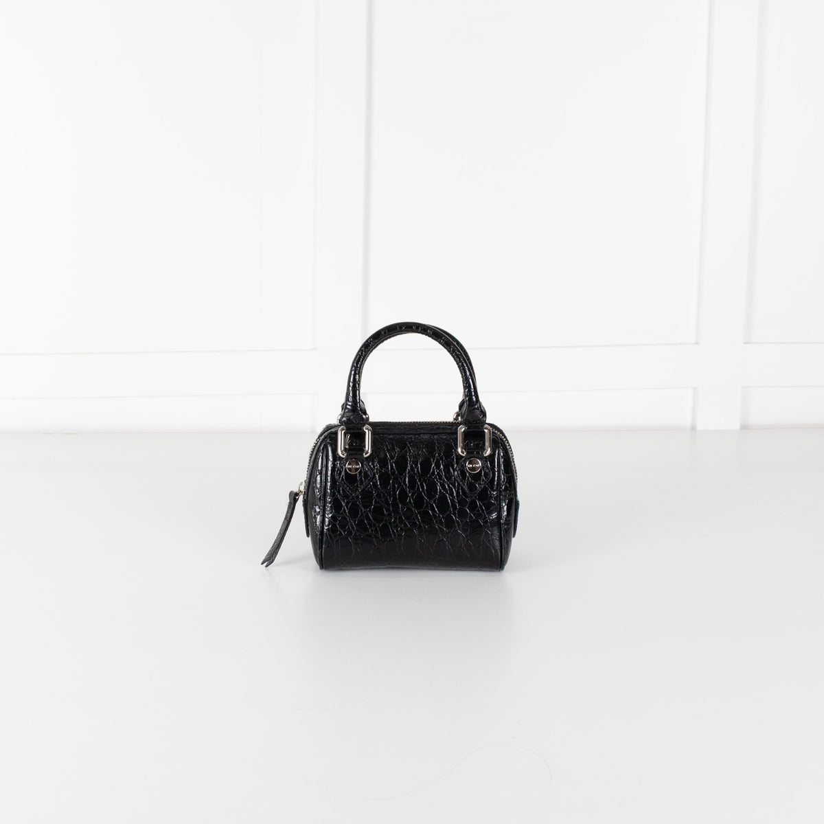 By Far Black Dora Circular Croco Embossed Leather Bag
