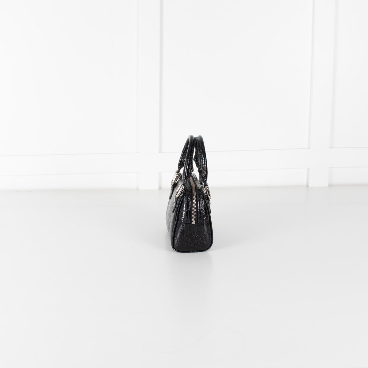 By Far Black Dora Circular Croco Embossed Leather Bag