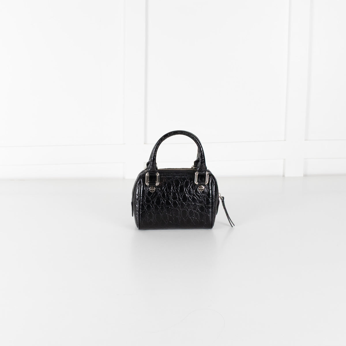 By Far Black Dora Circular Croco Embossed Leather Bag