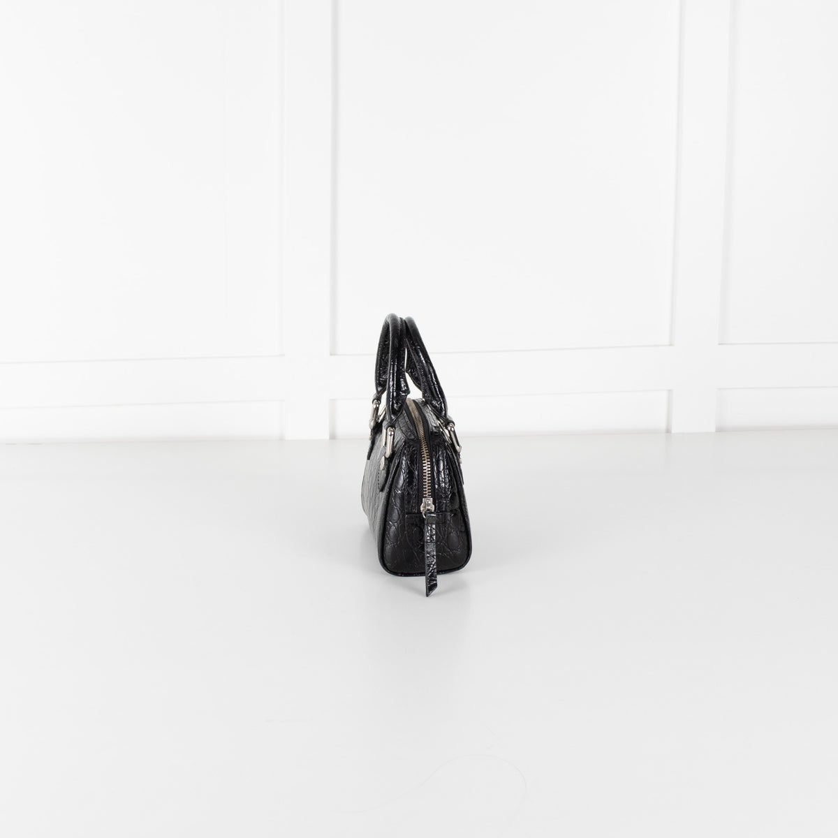 By Far Black Dora Circular Croco Embossed Leather Bag
